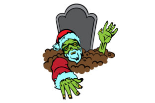 Santa Claus Grave with Him Coming Out of It