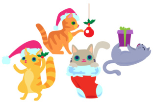 Set of 4 Christmas Cats