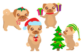 Set of 4 Christmas Dogs for Holiday Branding