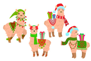 Set of 4 Christmas Llamas